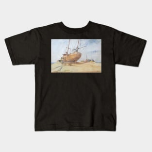 Boats Dungeness Beach Kent England Britain Landscape Kids T-Shirt